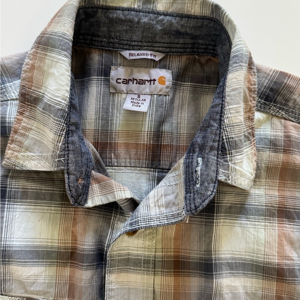 Carhartt Blue and Brown Plaid Women's Top - Picture 6 of 7
